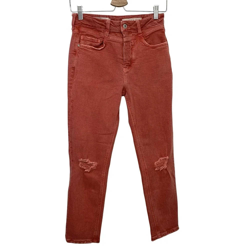 Pilcro Anthropology Jeans Size 27 High Rise Slim‎ Salmon Ankle Stretch Distress